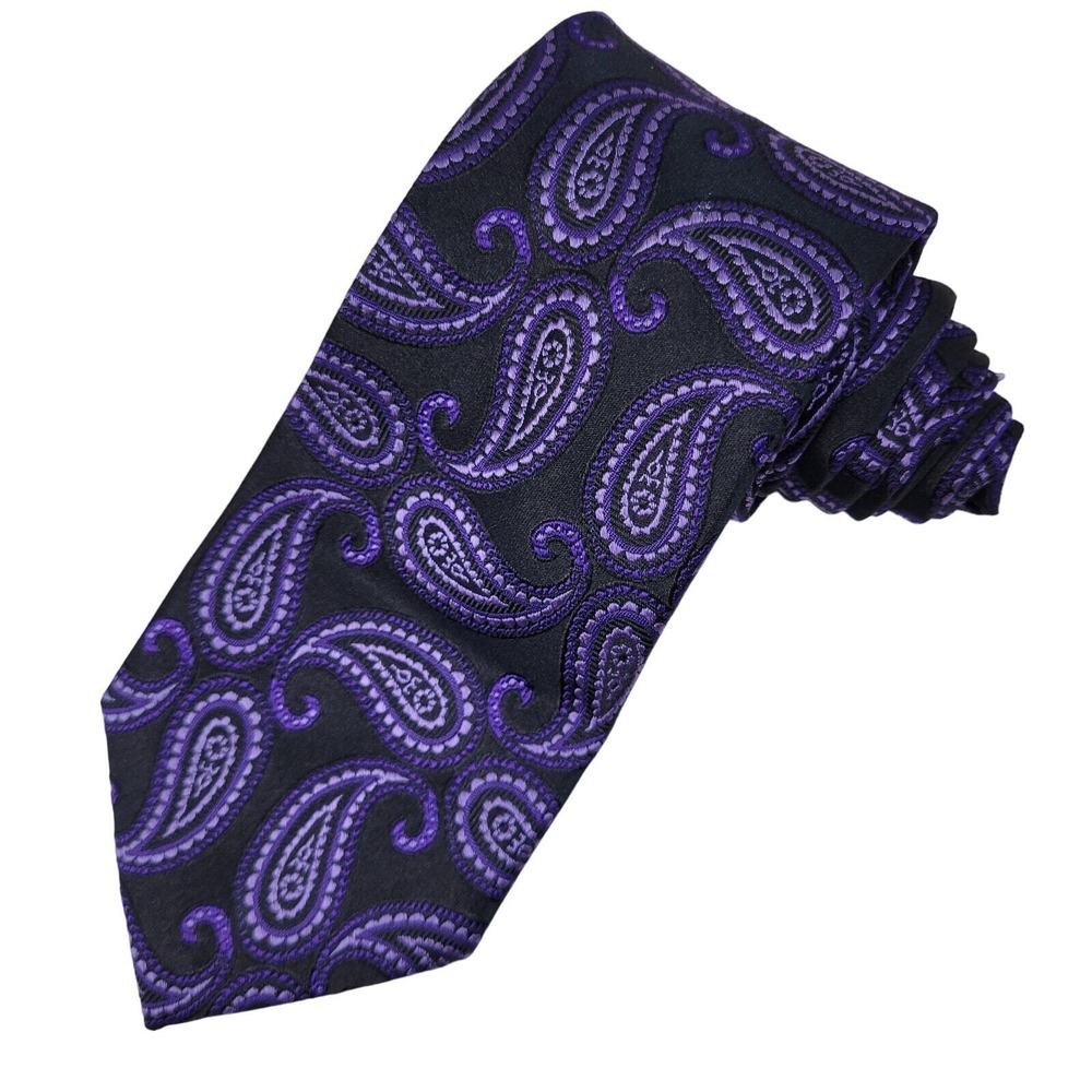 Van Heusen‎ Silk Paisley Necktie Men's Black Purple Suit Dress Work Sharp Tie